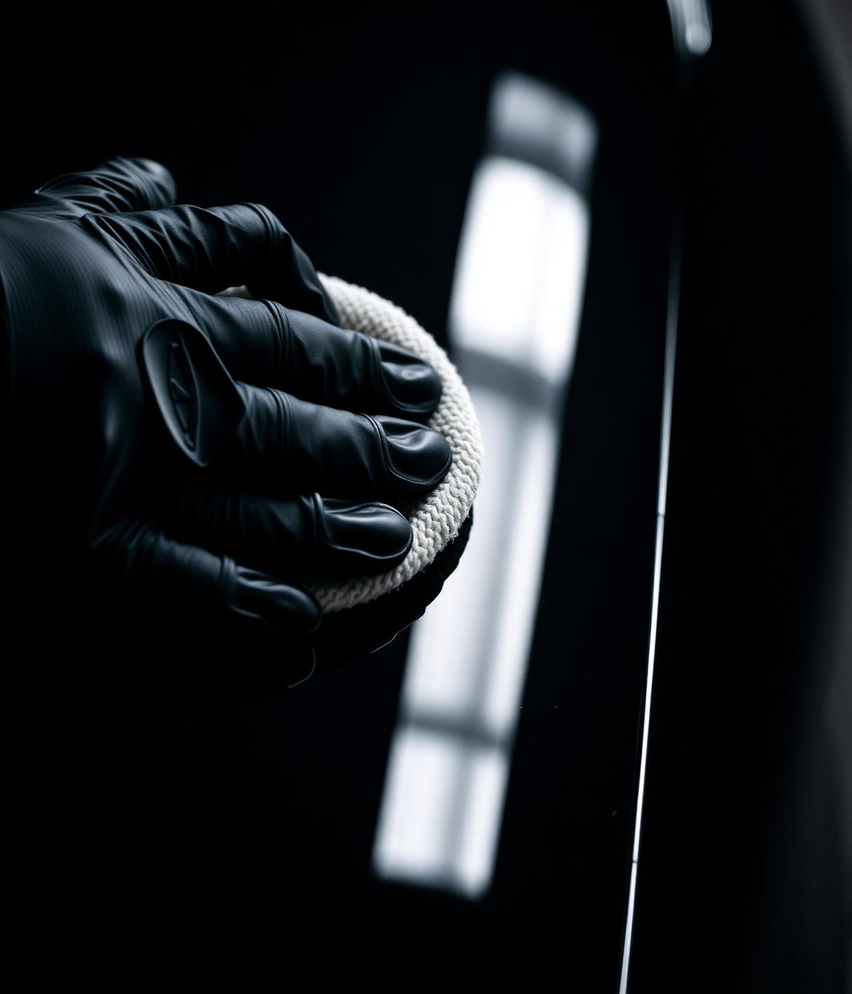 Hand working a dark car panel